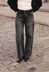 Cayden Mid Rise Straight Leg Jeans - Charcoal