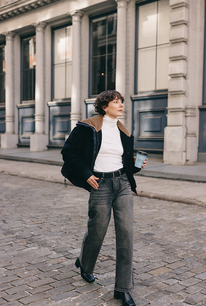 Cayden Mid Rise Straight Leg Jeans - Charcoal