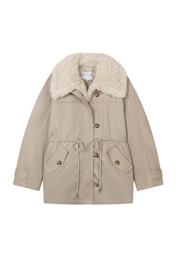 Candice Faux Fur Parka Coat - Sand