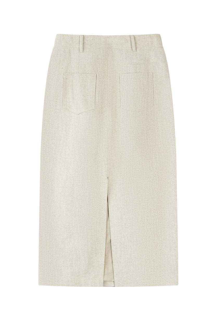 Teigan Linen Pencil Skirt - Oat