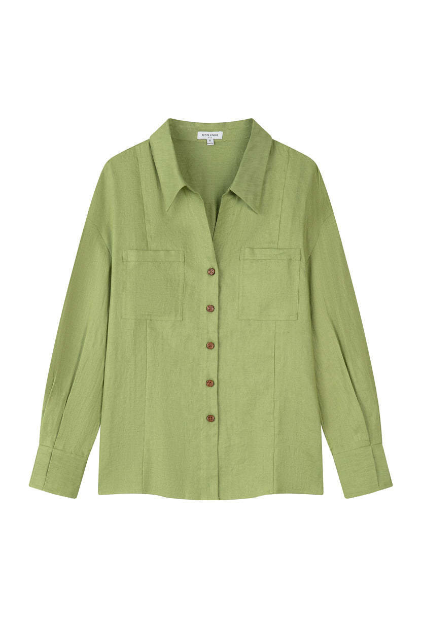 Benoite Linen Shirt - Olive Green
