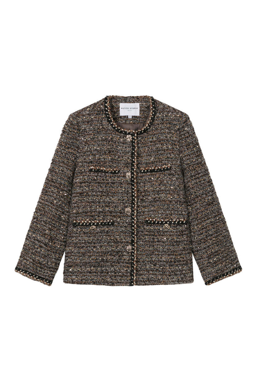 Charmaine Oversized Wool Tweed Coat - Charcoal