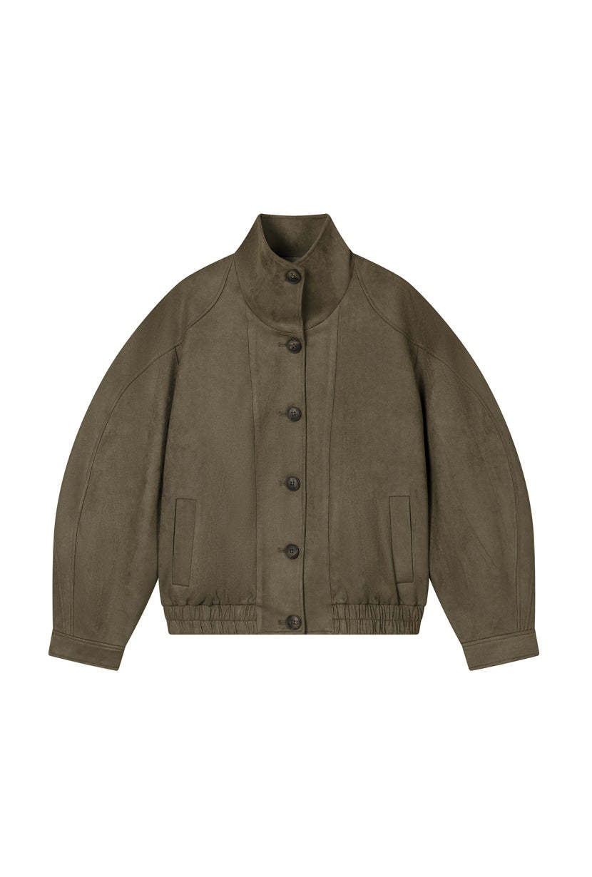 Ashley Oversized Suede Jacket - Kahki Green
