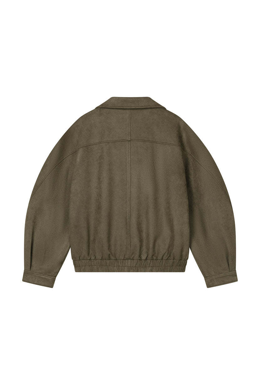 Ashley Oversized Suede Jacket - Kahki Green