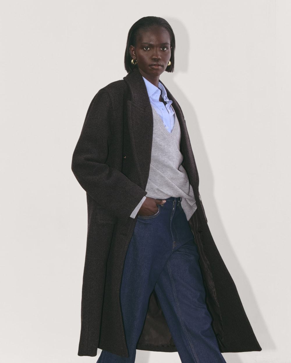 The Double-Breasted Coat in Wool | Heather Charcoal