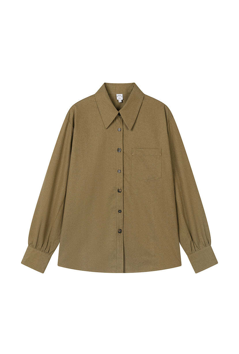 Brenda Cotton Blend Shirt - Olive Brown