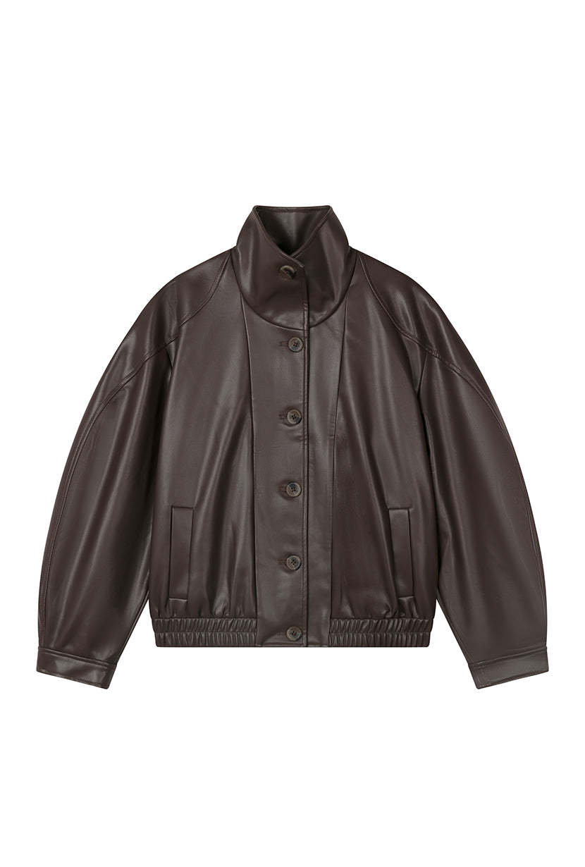 Ashley Oversized Faux Leather Jacket - Dark Umber
