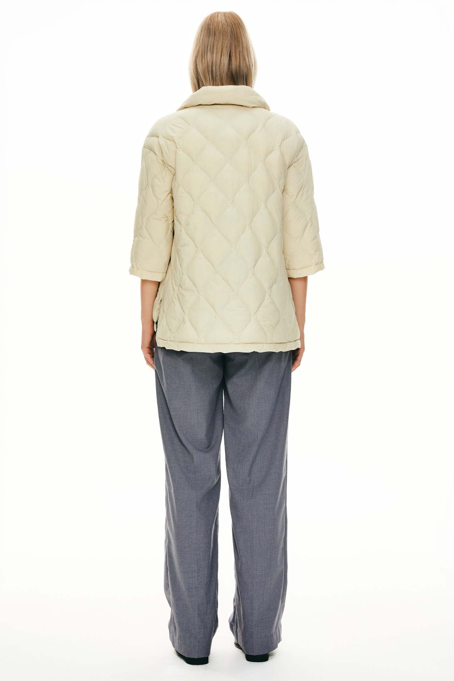 Down Puffer Jacket Three-quarter Sleeves Lightweight Oversized