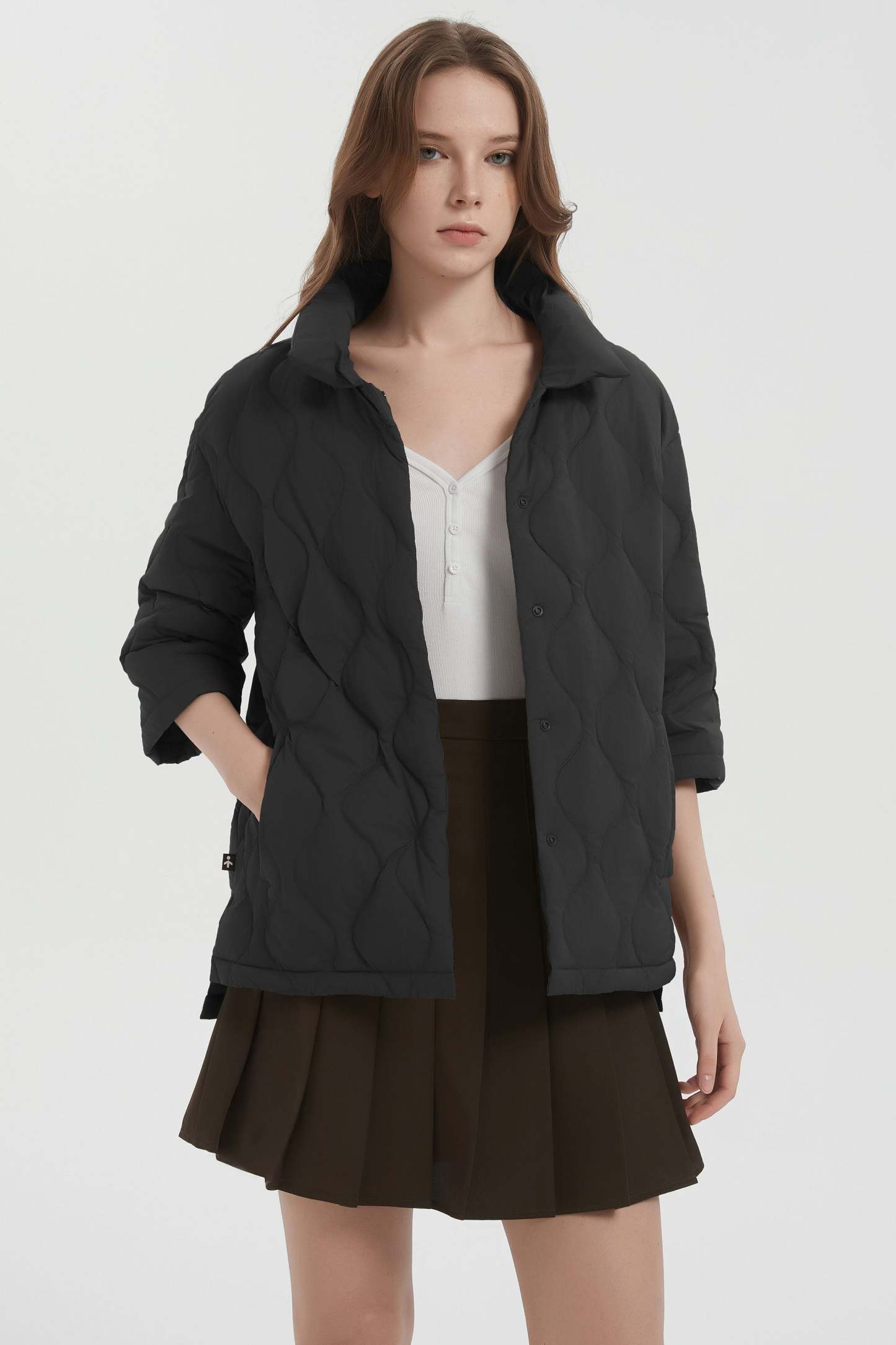Down Puffer Jacket Three-quarter Sleeves Lightweight Oversized
