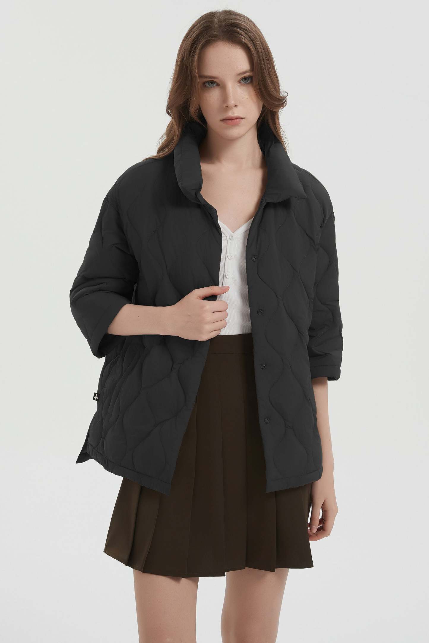 Down Puffer Jacket Three-quarter Sleeves Lightweight Oversized