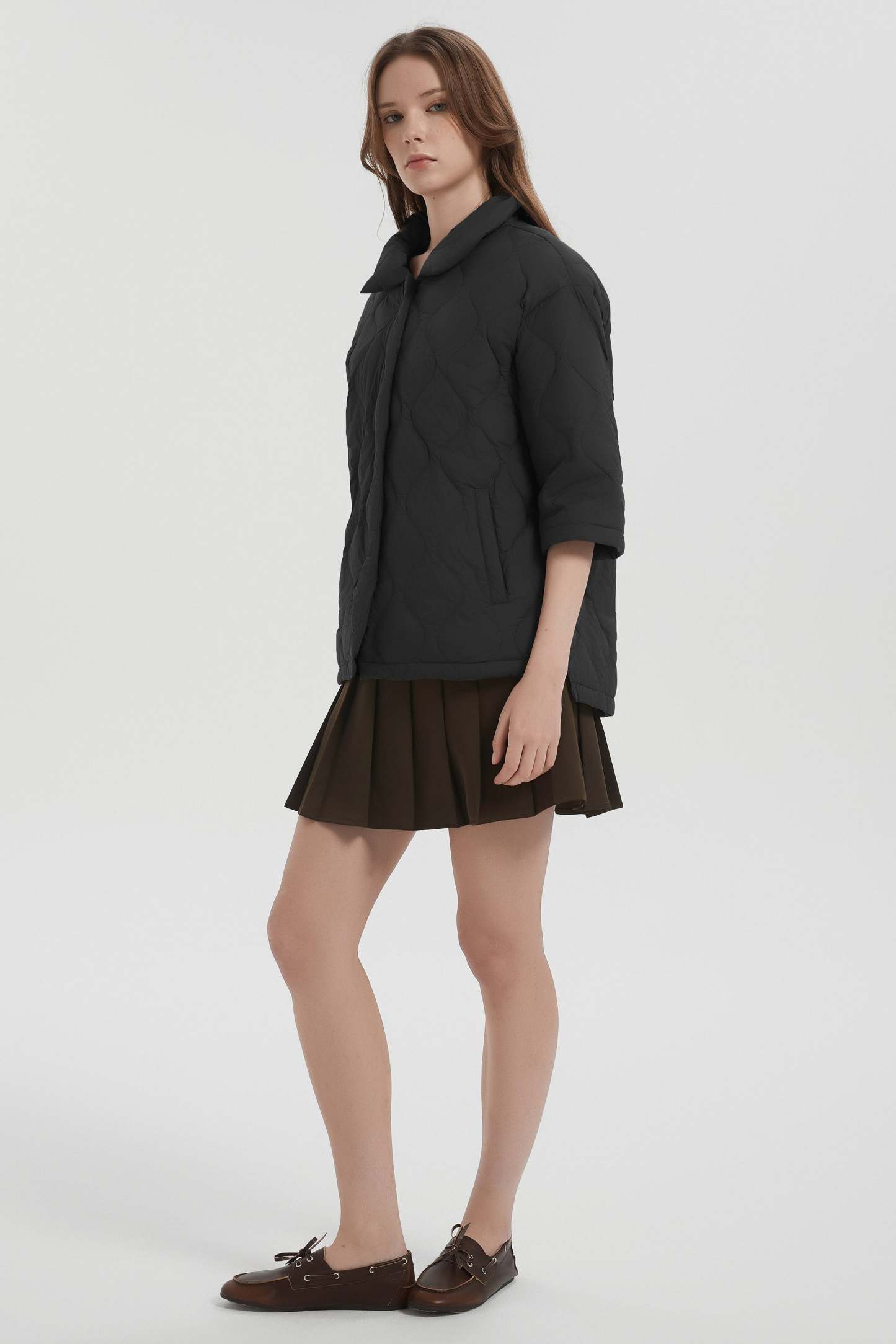 Down Puffer Jacket Three-quarter Sleeves Lightweight Oversized