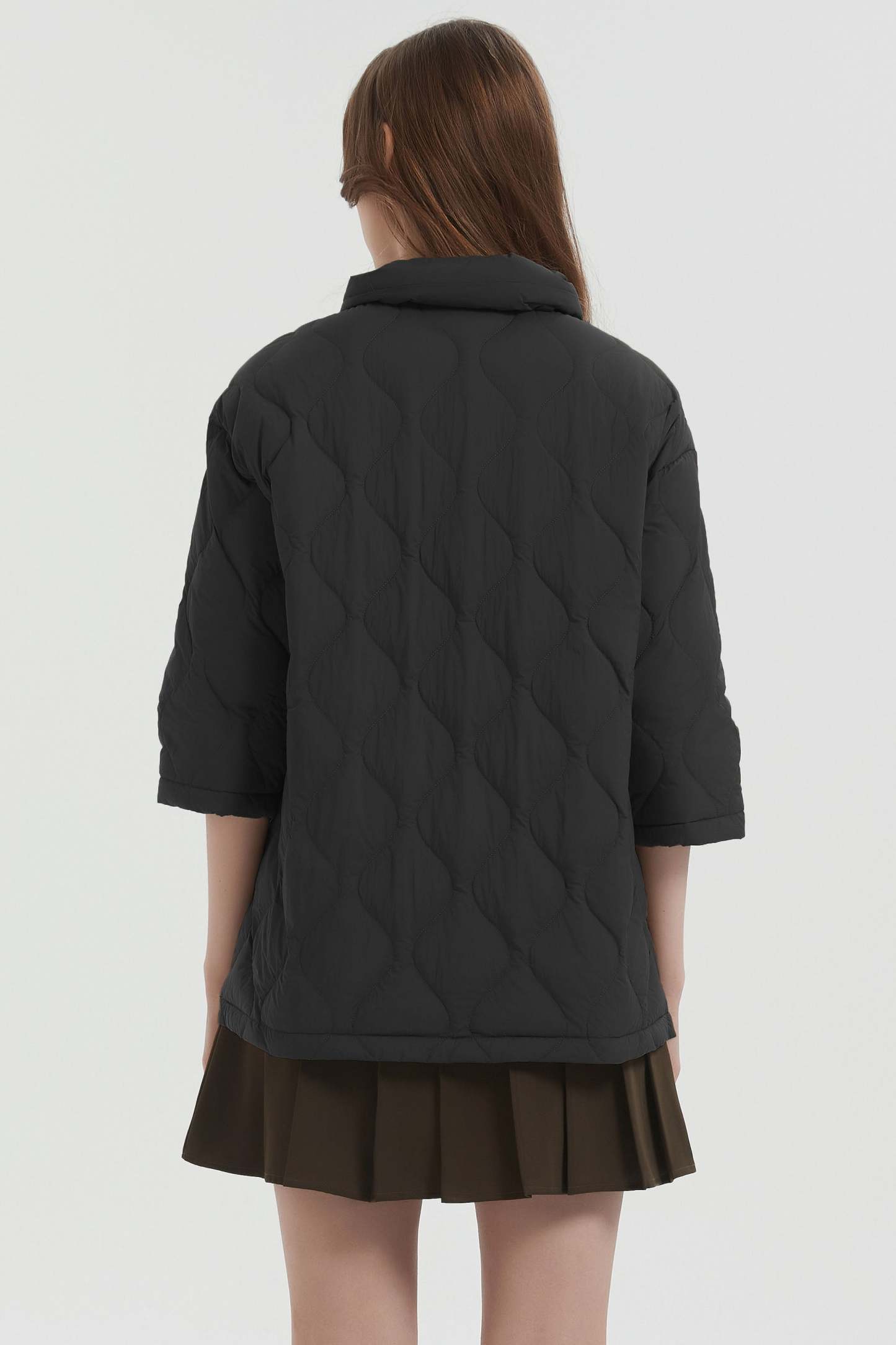 Down Puffer Jacket Three-quarter Sleeves Lightweight Oversized