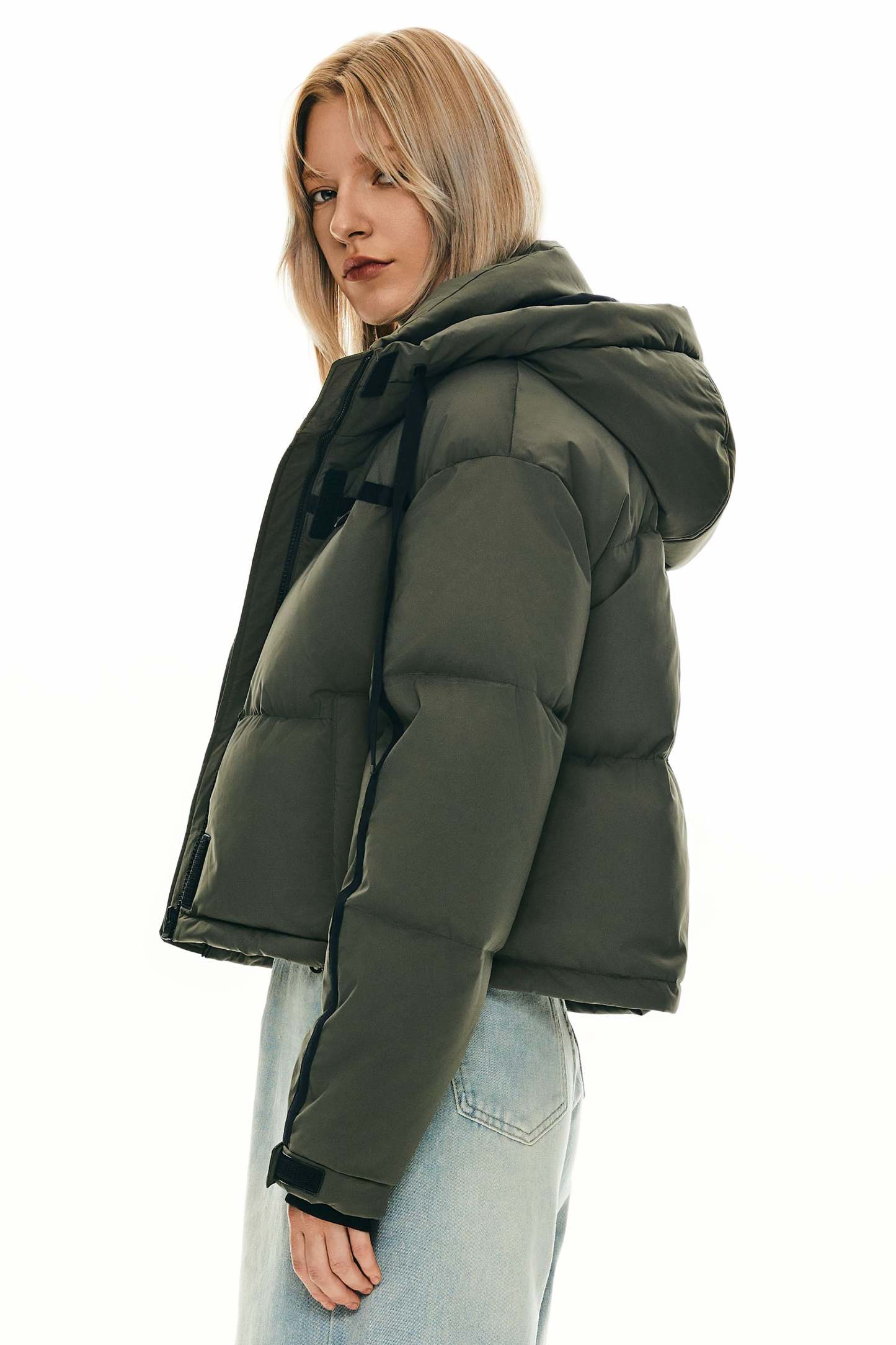 Winter Quilted Hooded Cropped Down Puffer Jacket