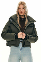 Winter Quilted Hooded Cropped Down Puffer Jacket