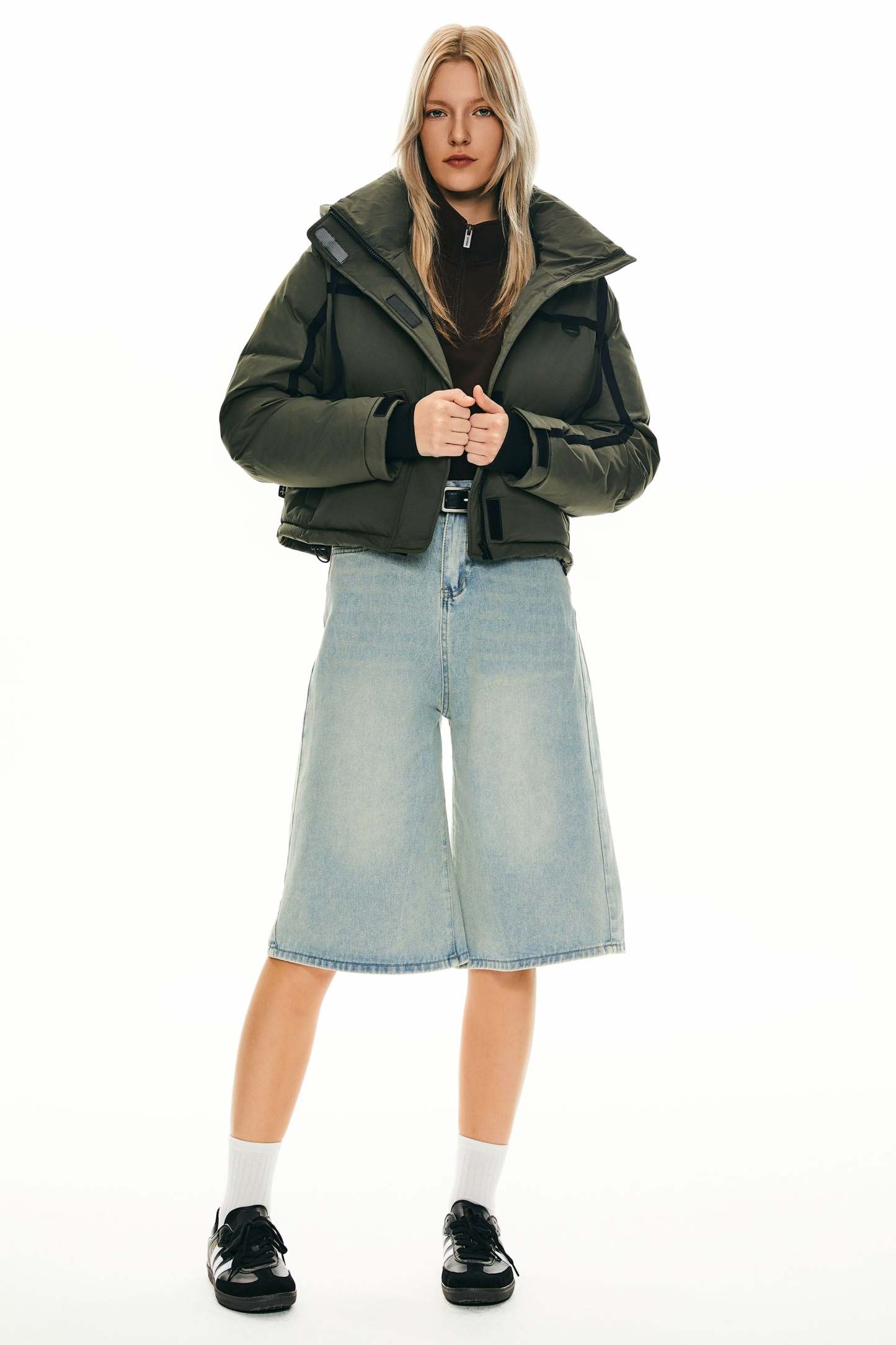 Winter Quilted Hooded Cropped Down Puffer Jacket
