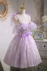 Cecelia | Sweet Purple A-line Short Party Dress Homecoming Dress with Ribbon